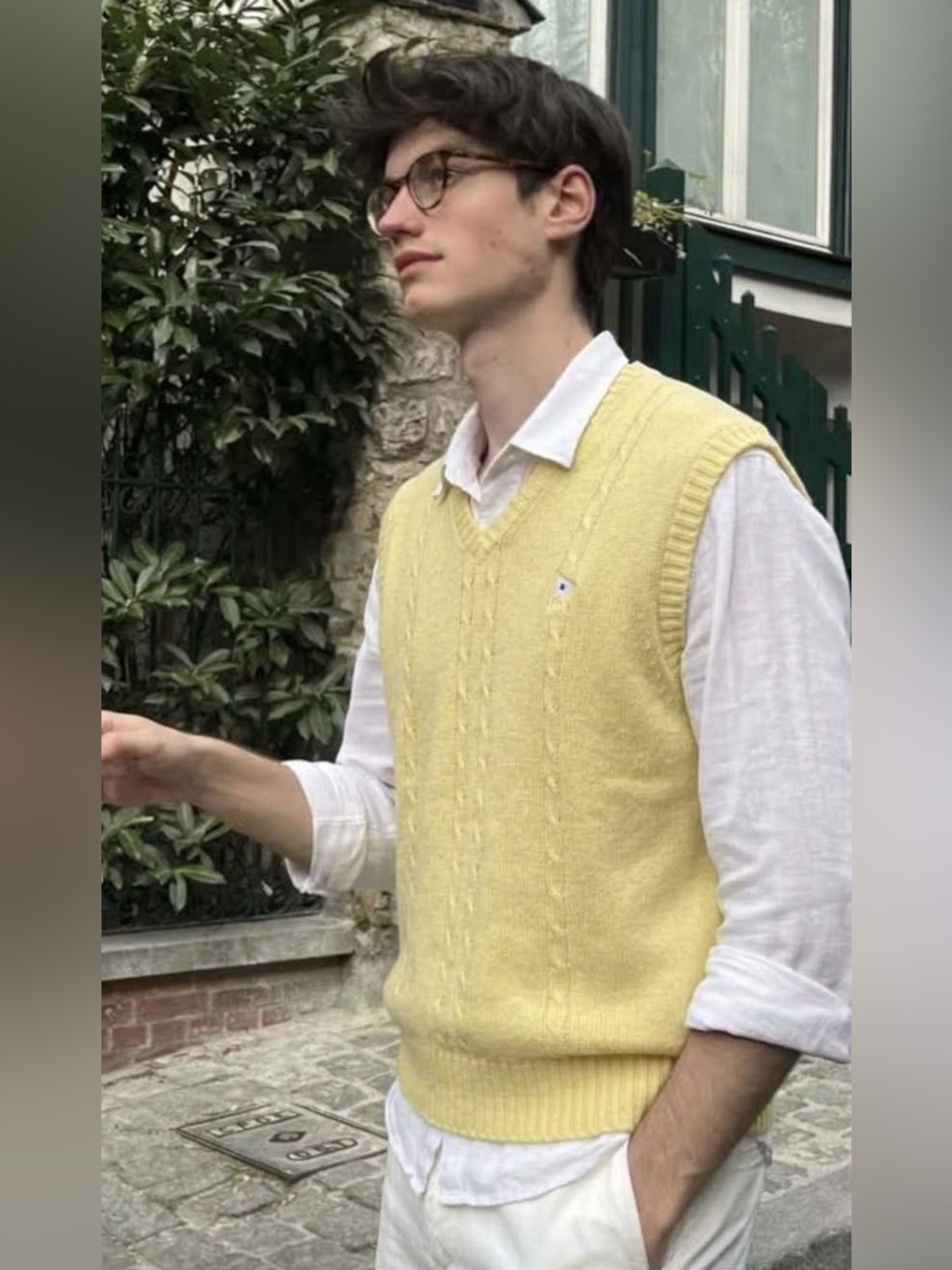 Pickering Yellow Cable Knit V-Neck Sweater Vest Size Large